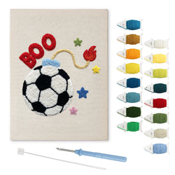 Soccer Ball Fuse punch needle kit: finished canvas with threads, punch needle and threader