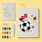 Soccer Ball Fuse canvas before and after punching, with the threads and tools