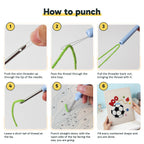Six steps showing how to thread and use the punch needle