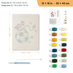 Soccer Ball Fuse punch needle kit, 12 × 16 in (30 × 40 cm): canvas size and kit contents