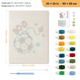 Soccer Ball Fuse punch needle kit, 20 × 24 in (50 × 60 cm): canvas size and kit contents