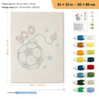 Soccer Ball Fuse punch needle kit, 24 × 32 in (60 × 80 cm): canvas size and kit contents