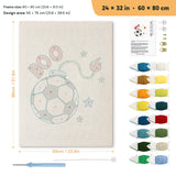 Soccer Ball Fuse punch needle kit, 24 × 32 in (60 × 80 cm): canvas size and kit contents
