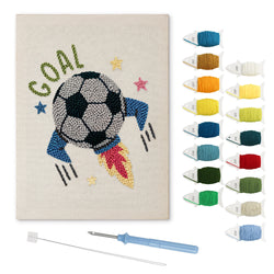 Soccer Ball Rocket punch needle kit: finished canvas with threads, punch needle and threader
