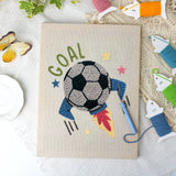 Soccer Ball Rocket canvas before and after punching, with the threads and tools