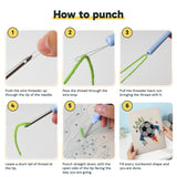 Six steps showing how to thread and use the punch needle