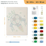 Soccer Ball Rocket punch needle kit, 16 × 20 in (40 × 50 cm): canvas size and kit contents