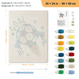 Soccer Ball Rocket punch needle kit, 20 × 24 in (50 × 60 cm): canvas size and kit contents