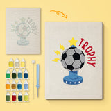 Soccer Ball Trophy canvas before and after punching, with the threads and tools