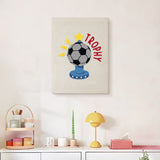 Finished Soccer Ball Trophy punch needle canvas on a wall