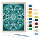 Soft Teal Mandala punch needle kit: finished canvas with threads, punch needle and threader