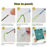 Six steps showing how to thread and use the punch needle