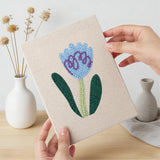 Hand holding a finished Soft Tulip Stems mini canvas