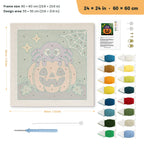 Spider on a Pumpkin punch needle kit, 24 × 24 in (60 × 60 cm): canvas size and kit contents