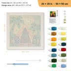 Spooky Beach Tent punch needle kit, 20 × 20 in (50 × 50 cm): canvas size and kit contents