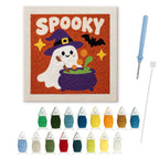 Spooky Brew Ghost punch needle kit: finished canvas with threads, punch needle and threader