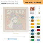 Spooky Brew Ghost punch needle kit, 24 × 24 in (60 × 60 cm): canvas size and kit contents