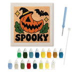 Spooky Pumpkin Grin punch needle kit: finished canvas with threads, punch needle and threader