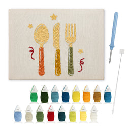 Spoon Knife Fork punch needle kit: finished canvas with threads, punch needle and threader