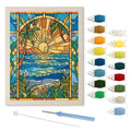 Stained Glass Shore punch needle kit: finished canvas with threads, punch needle and threader