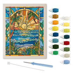 Stained Glass Shore punch needle kit: finished canvas with threads, punch needle and threader