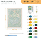 Stained Glass Shore punch needle kit, 12 × 16 in (30 × 40 cm): canvas size and kit contents