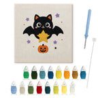 Star Bat Cat punch needle kit: finished canvas with threads, punch needle and threader