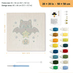 Star Bat Cat punch needle kit, 20 × 20 in (50 × 50 cm): canvas size and kit contents