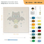 Star Bat Cat punch needle kit, 24 × 24 in (60 × 60 cm): canvas size and kit contents