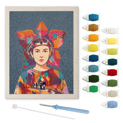 Star Headdress Girl punch needle kit: finished canvas with threads, punch needle and threader