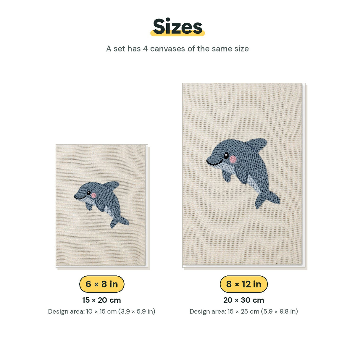 Size chart for the two mini canvas sizes: 6 x 8 in and 8 x 12 in