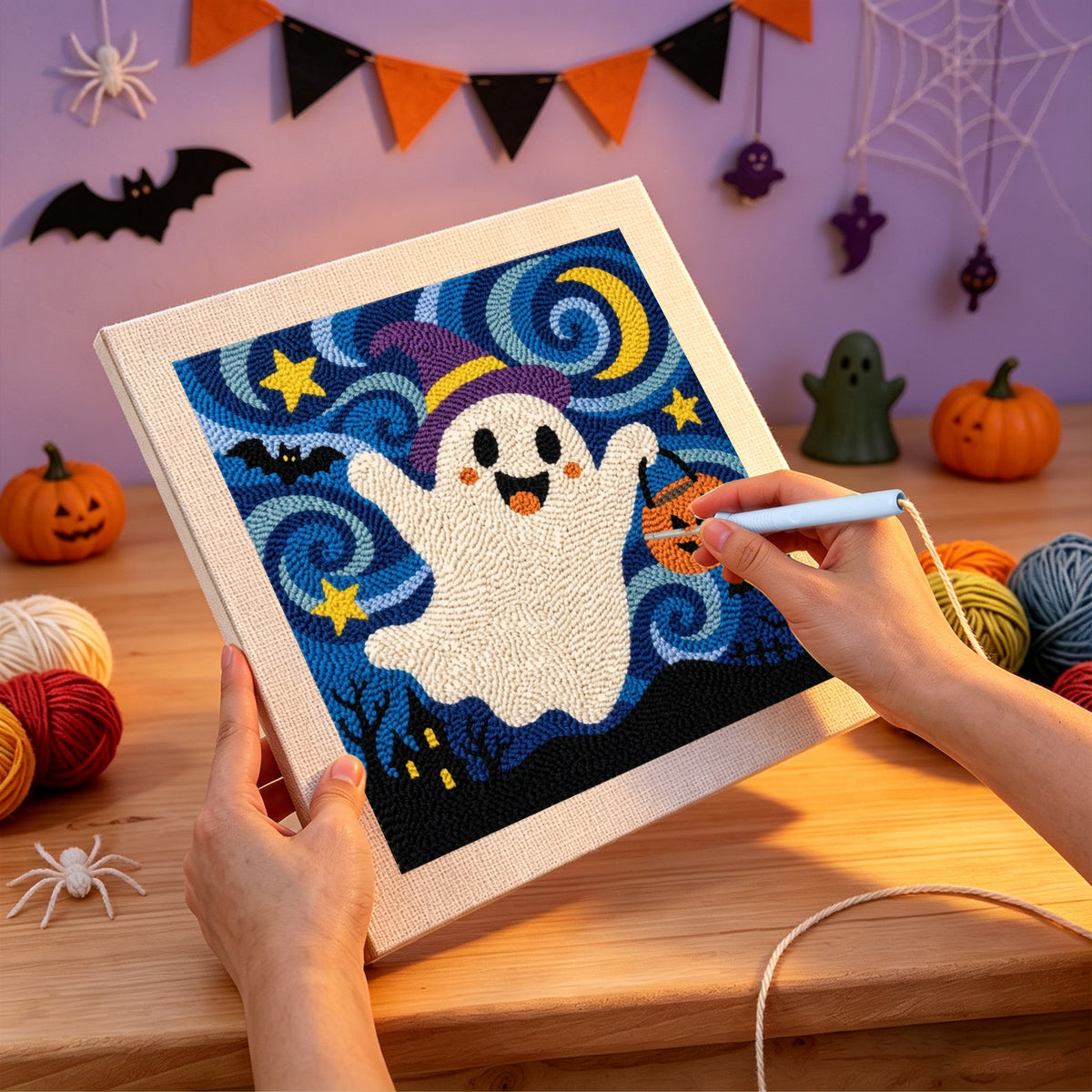 Punching the Starry Ghost Flight design with the punch needle