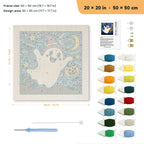 Starry Ghost Flight punch needle kit, 20 × 20 in (50 × 50 cm): canvas size and kit contents