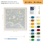 Starry Ghost Ship punch needle kit, 20 × 20 in (50 × 50 cm): canvas size and kit contents