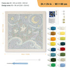 Starry Ghost Ship punch needle kit, 24 × 24 in (60 × 60 cm): canvas size and kit contents