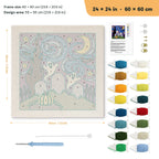 Starry Graveyard Ghosts punch needle kit, 24 × 24 in (60 × 60 cm): canvas size and kit contents