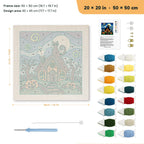 Starry Haunted House punch needle kit, 20 × 20 in (50 × 50 cm): canvas size and kit contents
