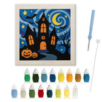 Starry Haunted Manor punch needle kit: finished canvas with threads, punch needle and threader