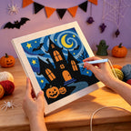Punching the Starry Haunted Manor design with the punch needle