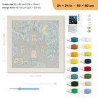 Starry Haunted Manor punch needle kit, 24 × 24 in (60 × 60 cm): canvas size and kit contents
