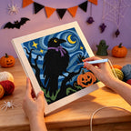 Punching the Starry Night Crow design with the punch needle