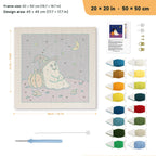 Starry Night Ghost punch needle kit, 20 × 20 in (50 × 50 cm): canvas size and kit contents