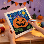 Punching the Starry Pumpkin King design with the punch needle