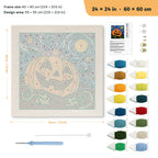 Starry Pumpkin King punch needle kit, 24 × 24 in (60 × 60 cm): canvas size and kit contents