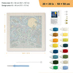 Starry Skeleton Dance punch needle kit, 20 × 20 in (50 × 50 cm): canvas size and kit contents