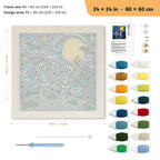 Starry Skeleton Dance punch needle kit, 24 × 24 in (60 × 60 cm): canvas size and kit contents