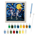 Starry Skeleton Duo punch needle kit: finished canvas with threads, punch needle and threader