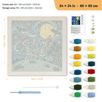 Starry Skeleton Duo punch needle kit, 24 × 24 in (60 × 60 cm): canvas size and kit contents
