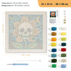 Starry Skull Flower punch needle kit, 24 × 24 in (60 × 60 cm): canvas size and kit contents