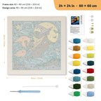 Starry Witch and Cat punch needle kit, 24 × 24 in (60 × 60 cm): canvas size and kit contents